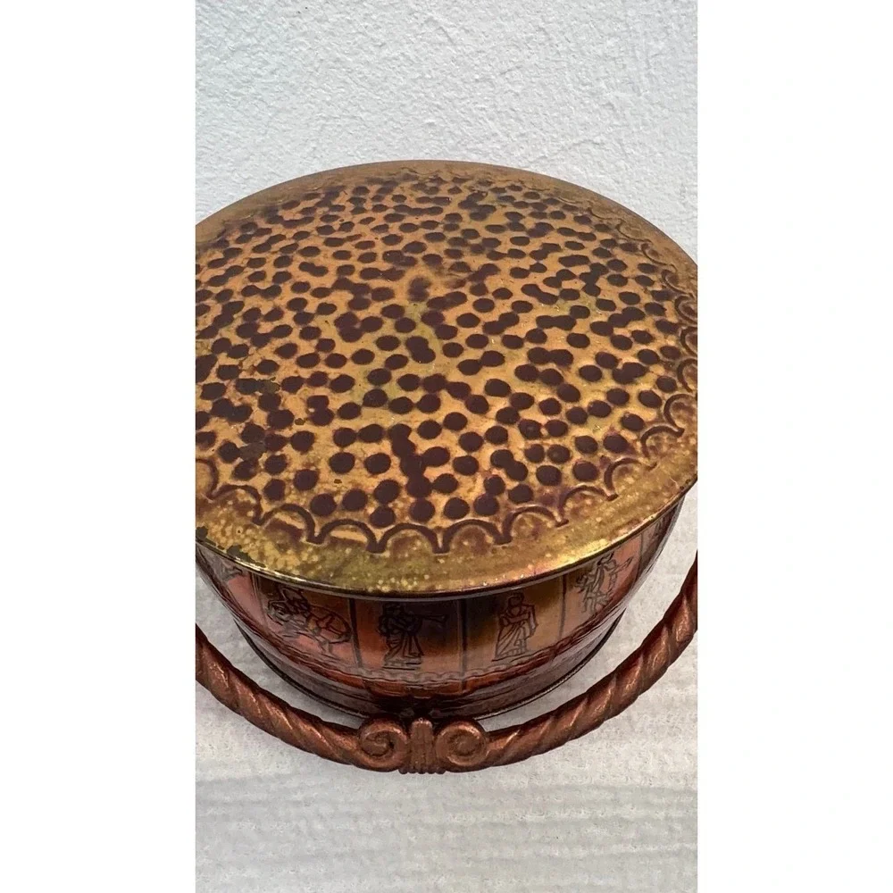 Vintage West Germany Copper Tone Lidded Bowl Greek Motif Friedel‎ Mark